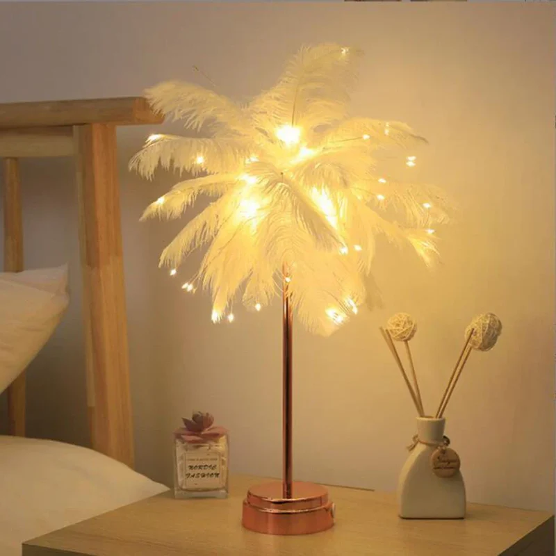 Skanto | LED-Feder-Tischlampe Nachtlicht USB-betrieben Fernbedienung Nachttischlampen