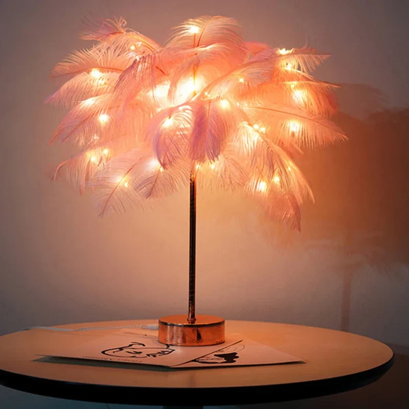 Skanto | LED-Feder-Tischlampe Nachtlicht USB-betrieben Fernbedienung Nachttischlampen