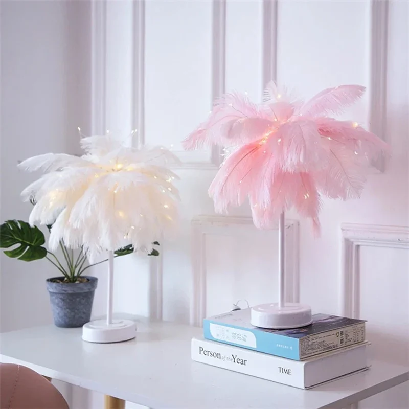 Skanto | LED-Feder-Tischlampe Nachtlicht USB-betrieben Fernbedienung Nachttischlampen