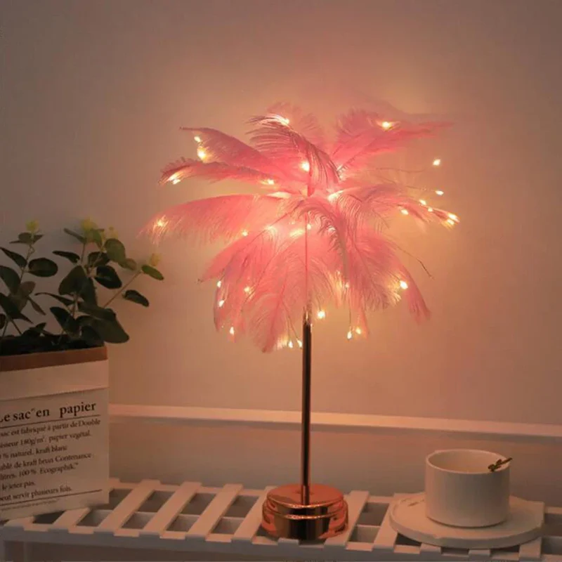 Skanto | LED-Feder-Tischlampe Nachtlicht USB-betrieben Fernbedienung Nachttischlampen