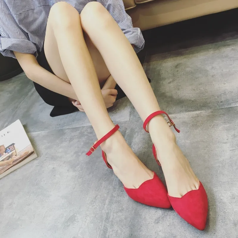 Skanto | Damen Pumps mit Schnallenriemen und niedrigem Absatz, spitzer Zehenbereich, Flock D'Orsay Heels Schuhe, Einzelne Schuhe Blau