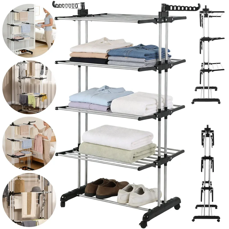 DryTower™ | 4-stufiger Wäscheständer mit Rollen