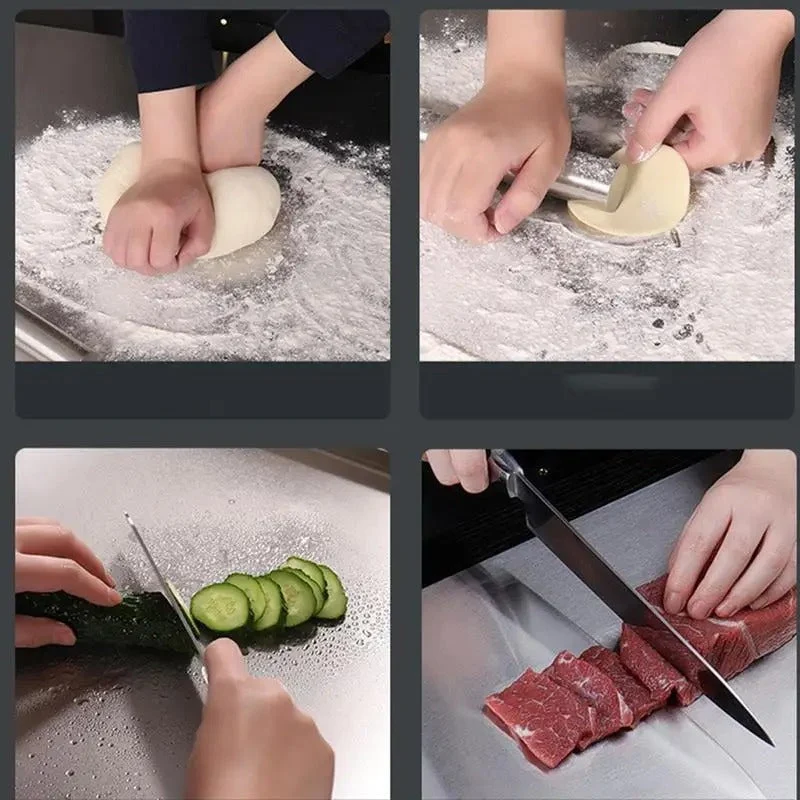 Skanto | Hochwertiges Edelstahl-Schneidebrett mit Rand – Ideal für hausgemachte Pizza, Gebäck und mehr!