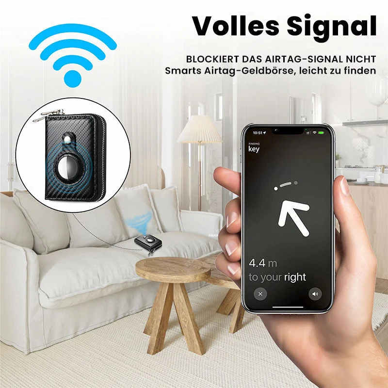 Skanto | Intelligentes AirTag-Zip RFID-Lederportemonnaie