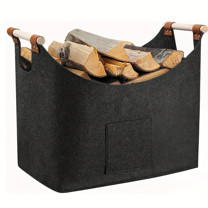 HearthNest™ | Filz-Kaminholzkorb faltbar, 55L mit Holzgriffen