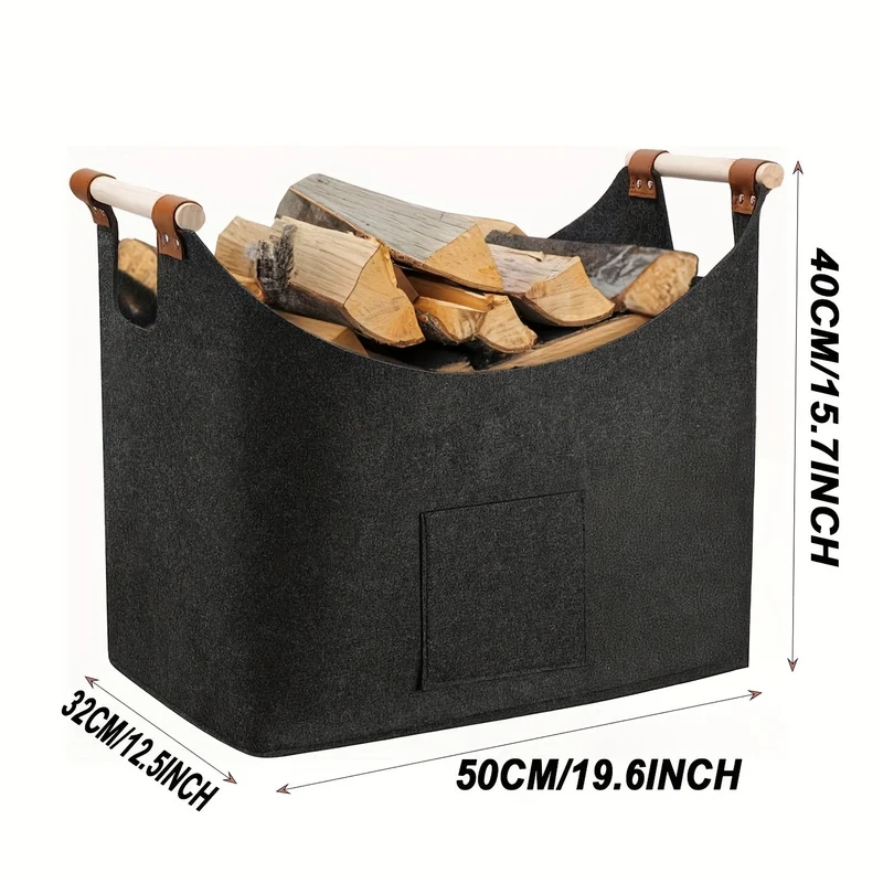 HearthNest™ | Filz-Kaminholzkorb faltbar, 55L mit Holzgriffen