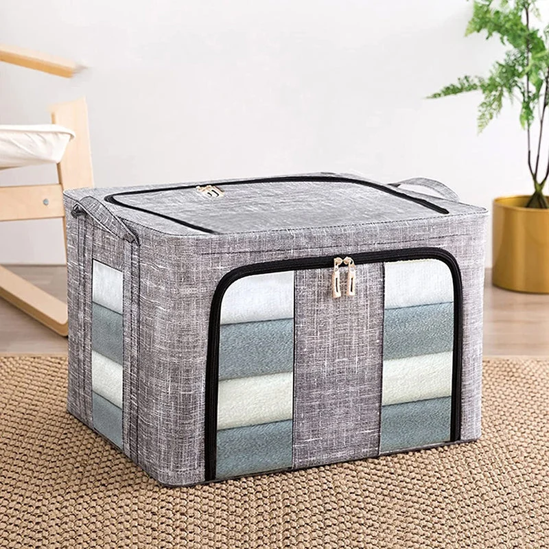 LinoSort™ | Faltbare Aufbewahrungsbox Leinen, mit Sichtfenster