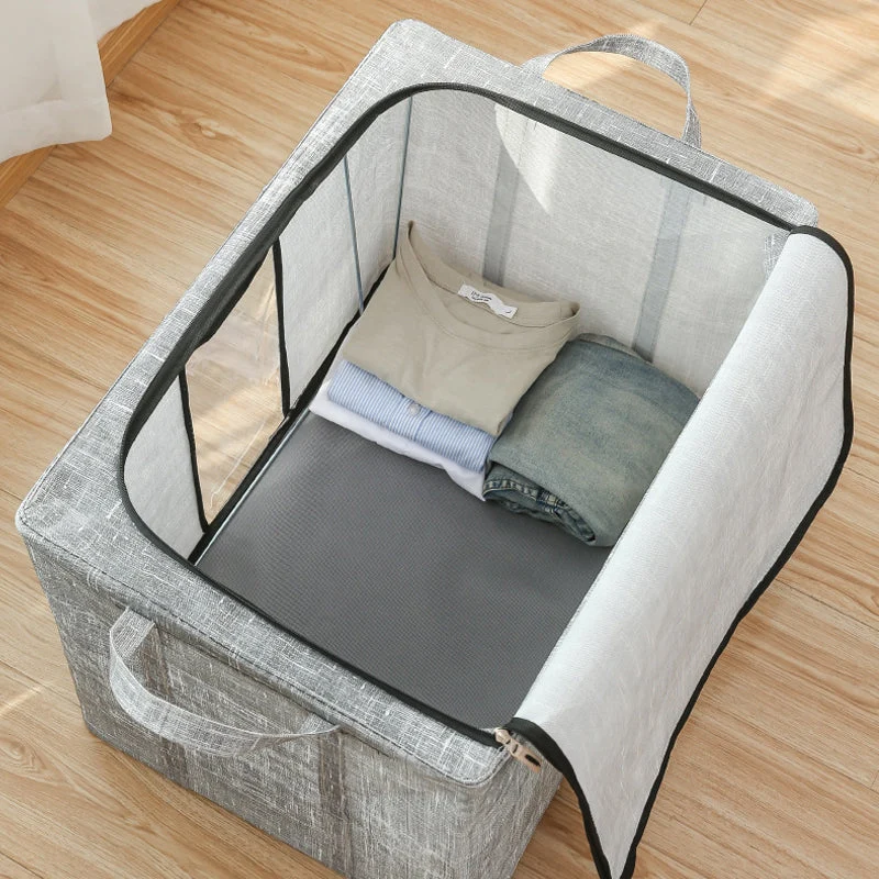LinoSort™ | Faltbare Aufbewahrungsbox Leinen, mit Sichtfenster