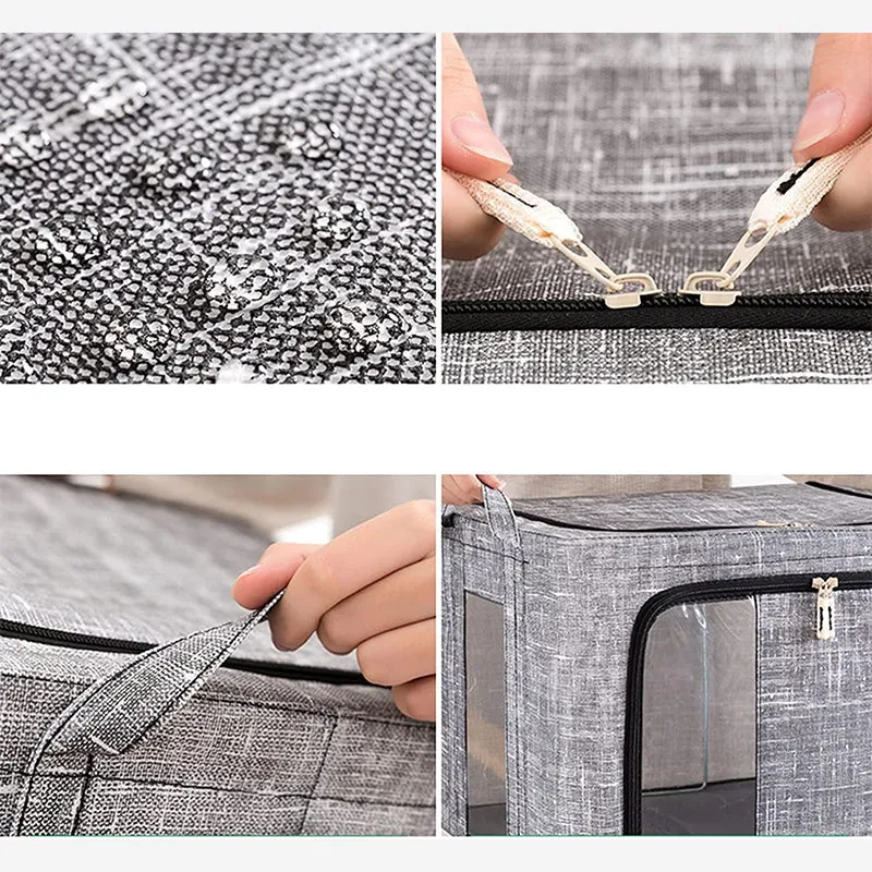 LinoSort™ | Faltbare Aufbewahrungsbox Leinen, mit Sichtfenster