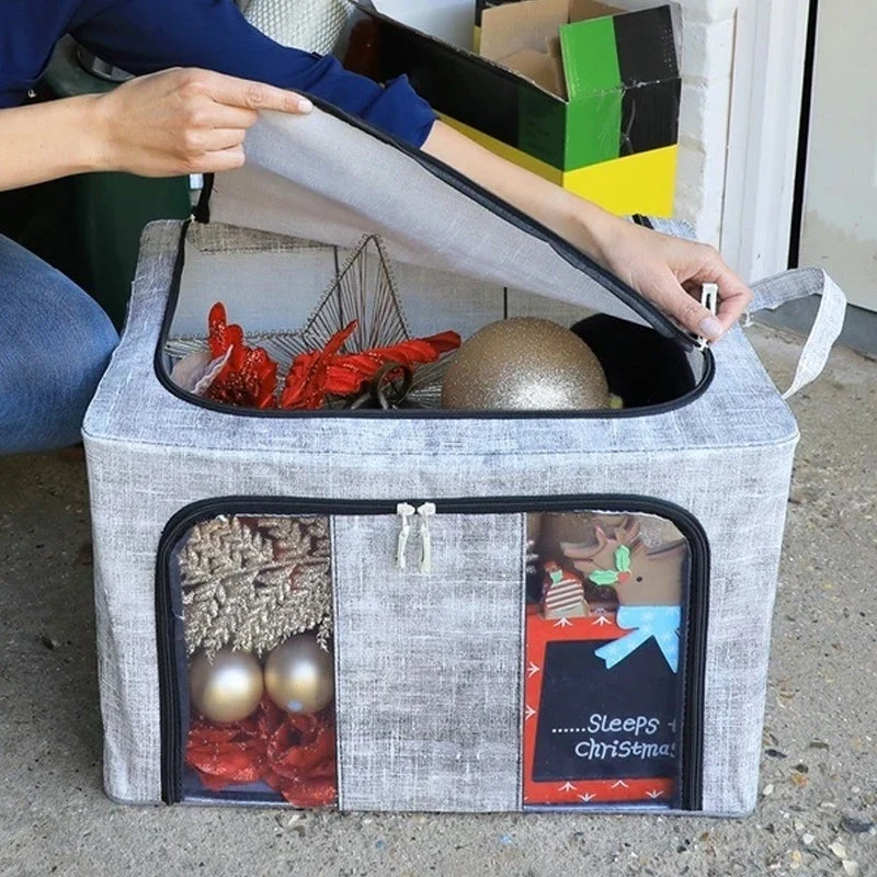 LinoSort™ | Faltbare Aufbewahrungsbox Leinen, mit Sichtfenster