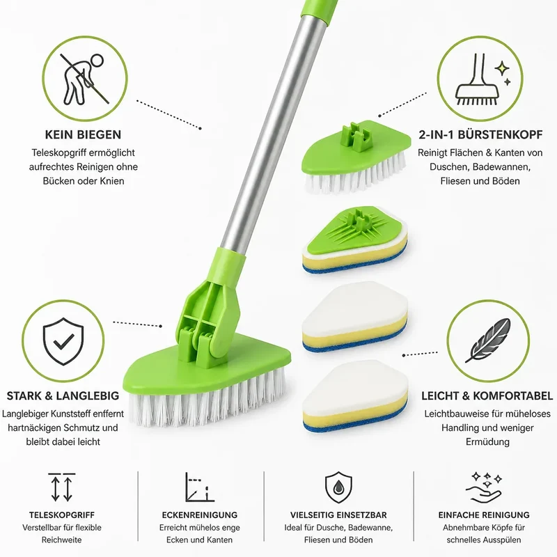 CleanReach™ | 2-in-1 Badezimmerbürste mit verstellbarem Teleskopgriff