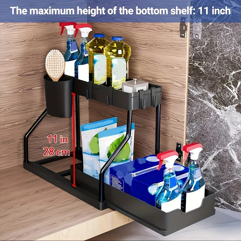 SpaceSlide™ | 2-stufiger Unterspülen-Organizer mit ausziehbarem Ablagefach