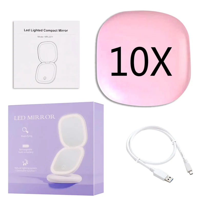 Skanto Skanto | Mini LED Kosmetikspiegel mit 10-facher Vergrößerung, einstellbaren Lichteinstellungen, USB wiederaufladbar