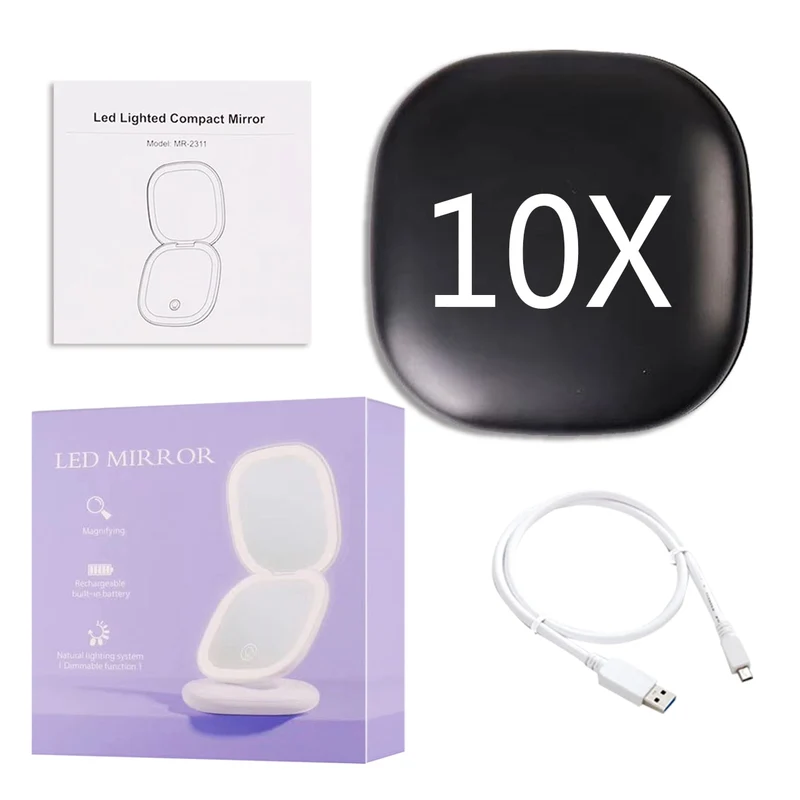 Skanto Skanto | Mini LED Kosmetikspiegel mit 10-facher Vergrößerung, einstellbaren Lichteinstellungen, USB wiederaufladbar