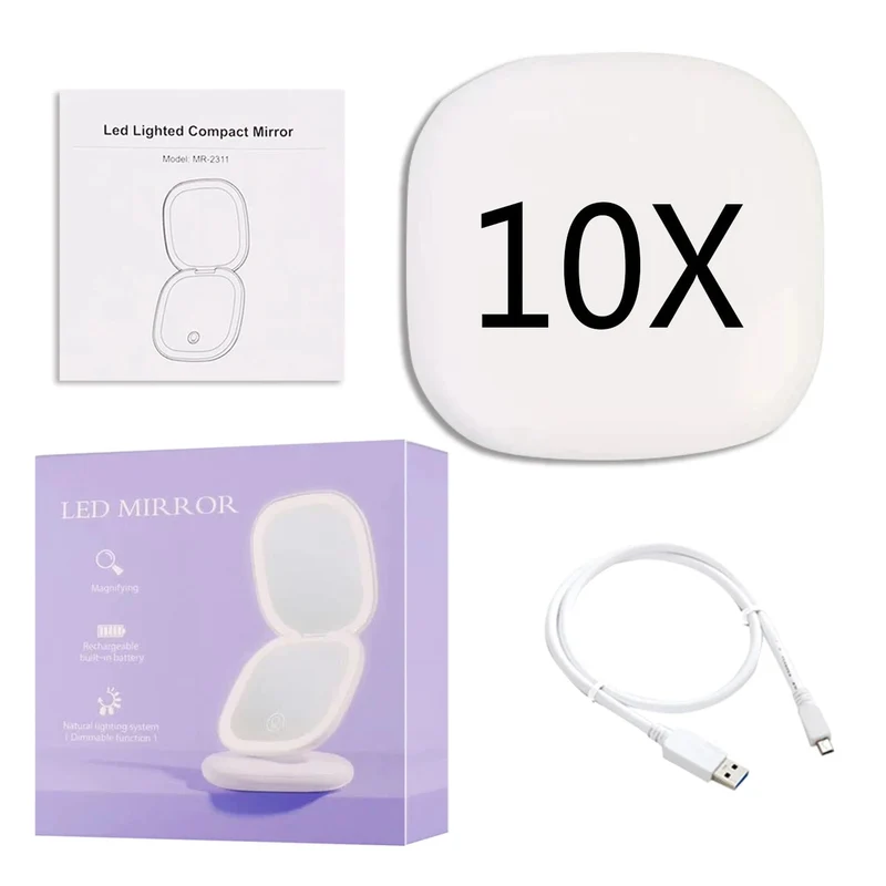Skanto Skanto | Mini LED Kosmetikspiegel mit 10-facher Vergrößerung, einstellbaren Lichteinstellungen, USB wiederaufladbar