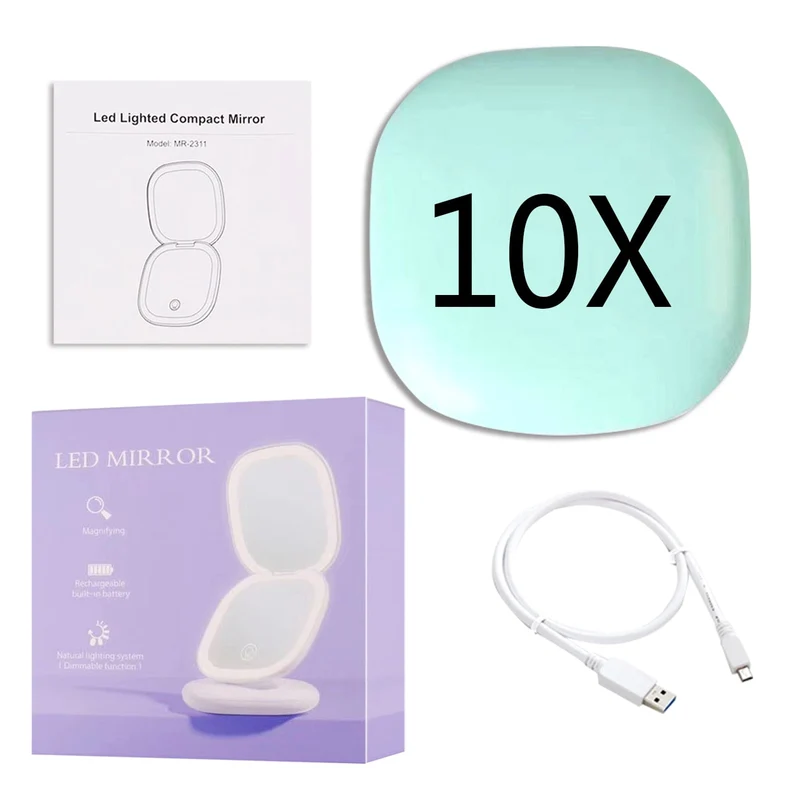 Skanto Skanto | Mini LED Kosmetikspiegel mit 10-facher Vergrößerung, einstellbaren Lichteinstellungen, USB wiederaufladbar