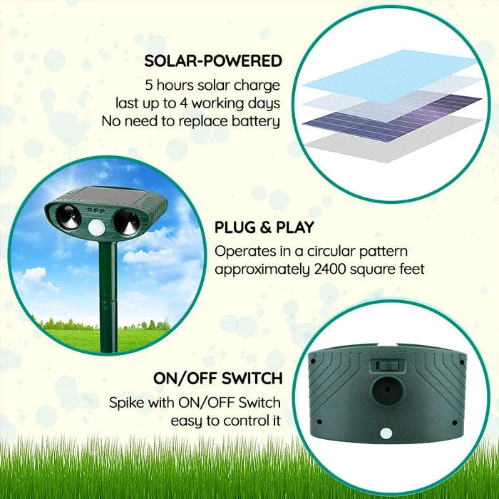 Skanto | Skanto Waschbär Outdoor Ultraschall-Vertreiber - Solarbetriebene Ultraschall-Tier- und Schädlingsbekämpfung - Waschbären innerhalb von 48 Stunden loswerden