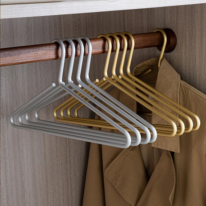 Skanto | 5er-Set Kleiderbügel aus massivem mattem Gold/Silber │ Nahtloser Metall-Kleiderschrank-Organizer