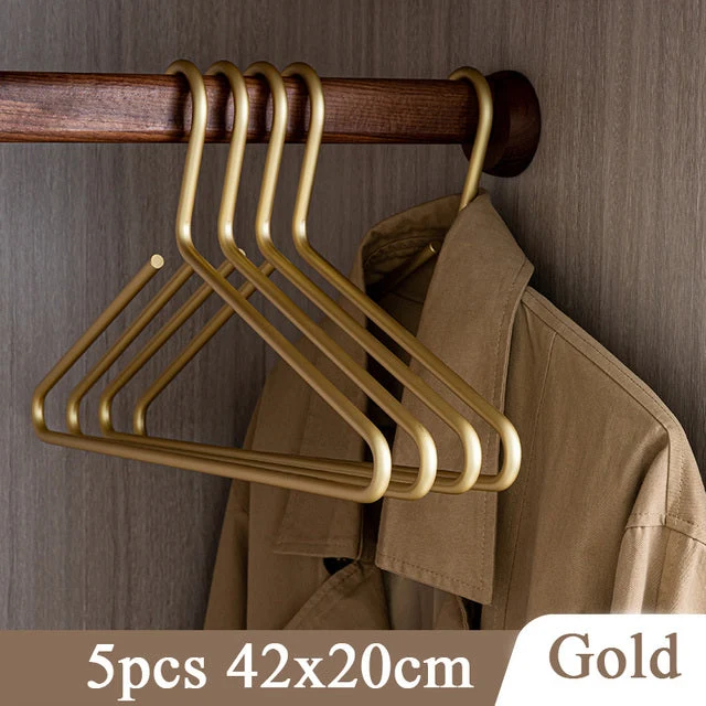 Skanto | 5er-Set Kleiderbügel aus massivem mattem Gold/Silber │ Nahtloser Metall-Kleiderschrank-Organizer