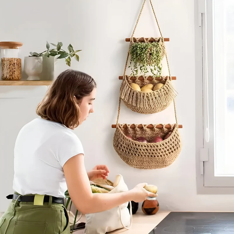 FreshNook™ | Hängekorb – 3-stufig, aus Jute & platzsparend