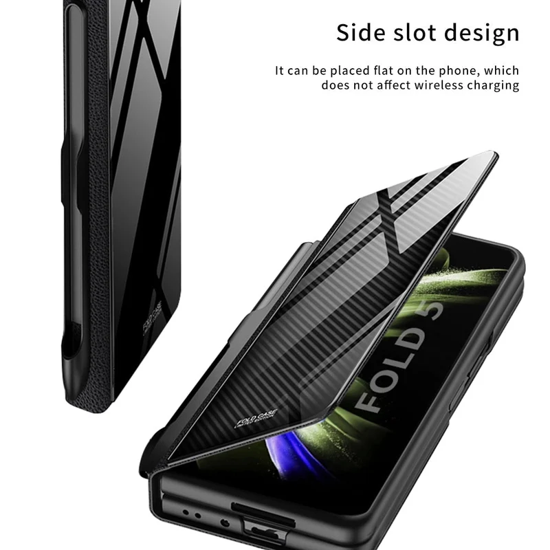 Skanto | Stoßfeste Armor Case Glasabdeckung Ständer Kartenfach Lederhülle für Samsung Galaxy Z Fold 5/4