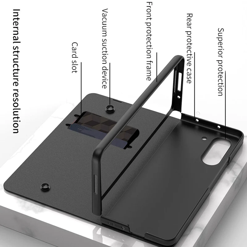 Skanto | Stoßfeste Armor Case Glasabdeckung Ständer Kartenfach Lederhülle für Samsung Galaxy Z Fold 5/4
