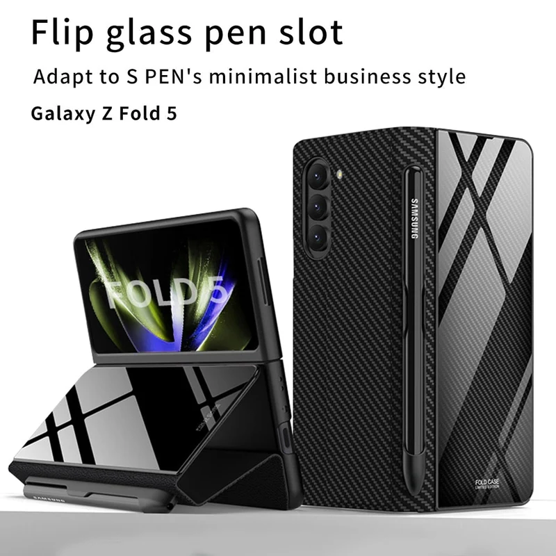 Skanto | Stoßfeste Armor Case Glasabdeckung Ständer Kartenfach Lederhülle für Samsung Galaxy Z Fold 5/4