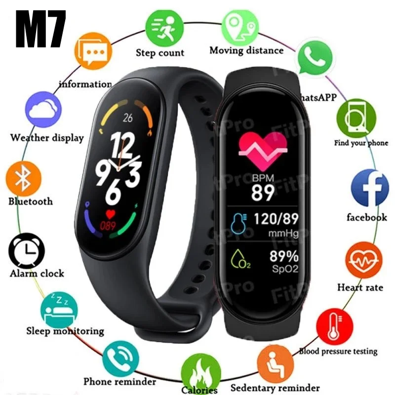 Skanto | M7 Smartwatch Herren Damen Smart Band Herzfrequenz Smartwatch Fitness Tracker Blutdruck Sport Smart Armband für Xiaomi iPhone