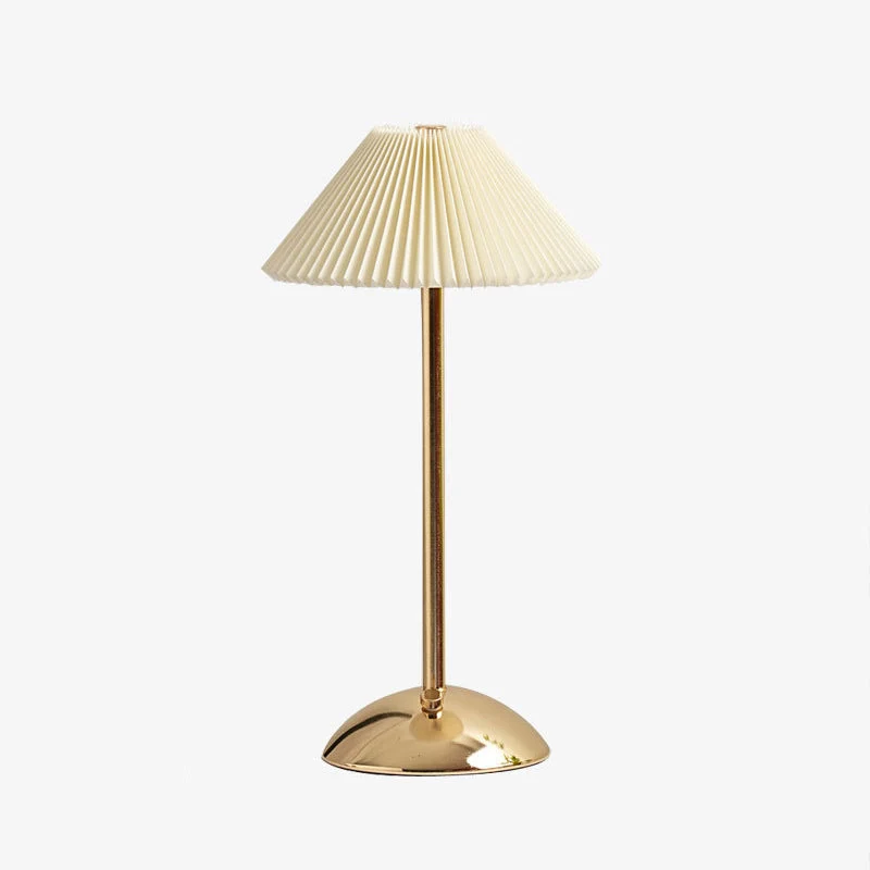 Skanto | Moderne Skandinavische Wiederaufladbare Eisen Stoff Kegel Plissierte LED Tischlampe für den Nachttisch