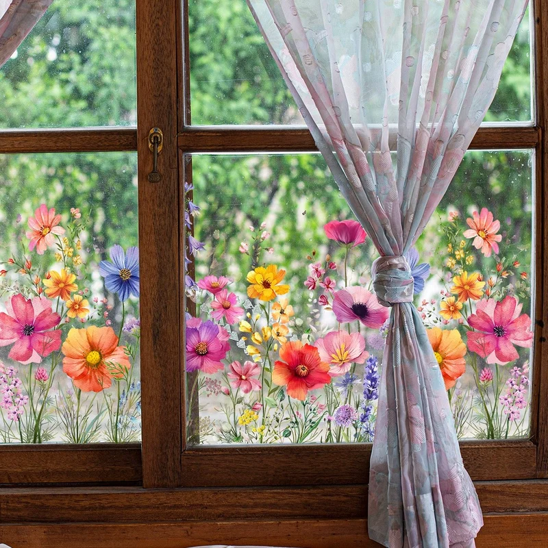 BloomVista™ | Fensteraufkleber – Wildblumen & Schmetterlinge, wiederverwendbar & rückstandsfrei