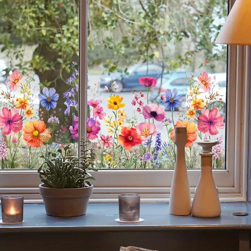 BloomVista™ | Fensteraufkleber – Wildblumen & Schmetterlinge, wiederverwendbar & rückstandsfrei
