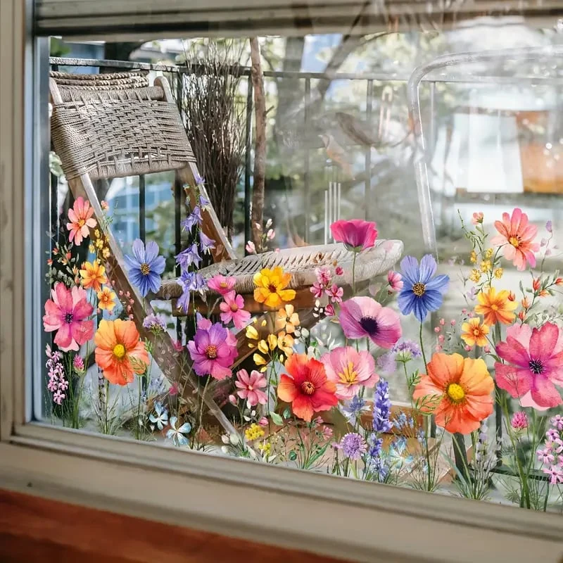 BloomVista™ | Fensteraufkleber – Wildblumen & Schmetterlinge, wiederverwendbar & rückstandsfrei