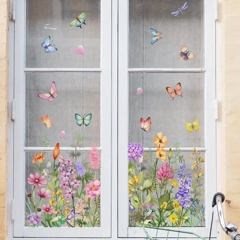 BloomVista™ | Fensteraufkleber – Wildblumen & Schmetterlinge, wiederverwendbar & rückstandsfrei