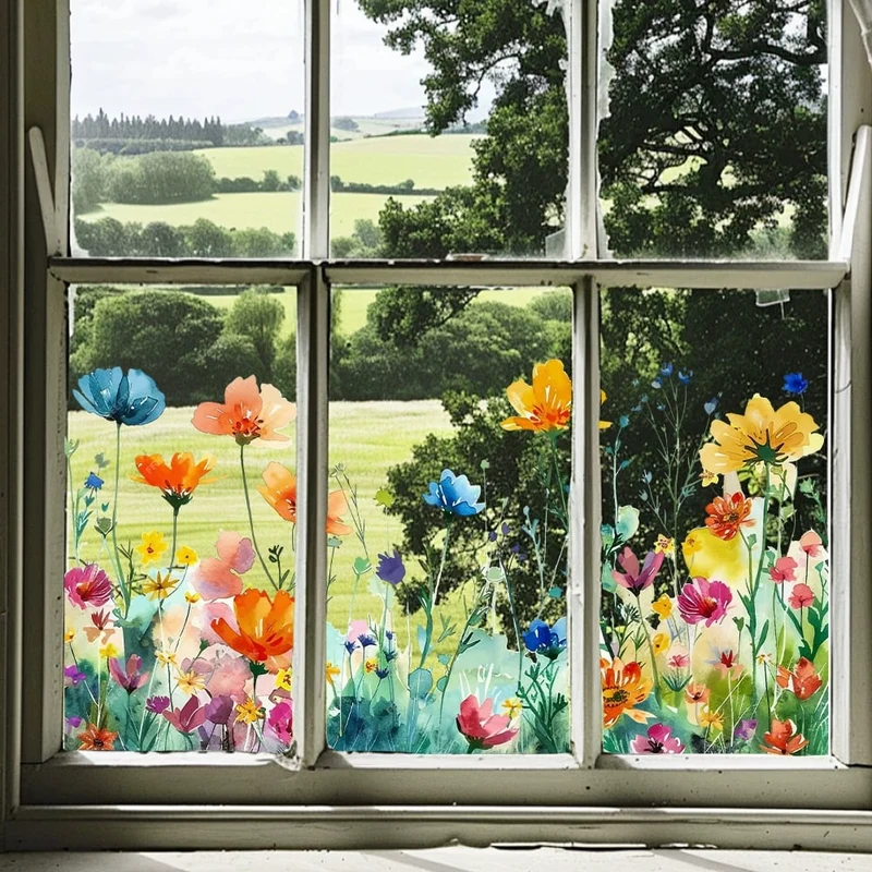 BloomVista™ | Fensteraufkleber – Wildblumen & Schmetterlinge, wiederverwendbar & rückstandsfrei