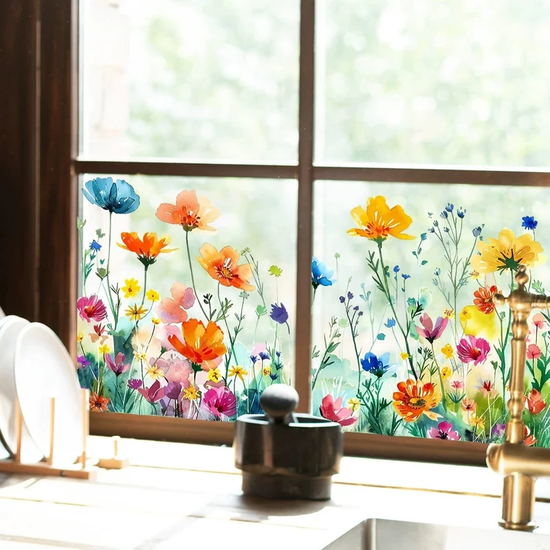 BloomVista™ | Fensteraufkleber – Wildblumen & Schmetterlinge, wiederverwendbar & rückstandsfrei