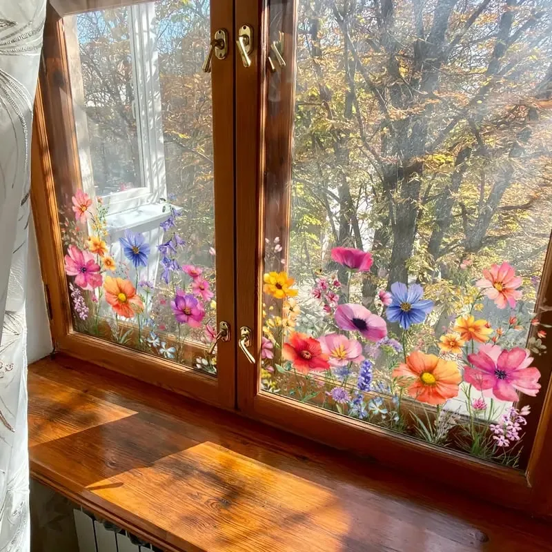 BloomVista™ | Fensteraufkleber – Wildblumen & Schmetterlinge, wiederverwendbar & rückstandsfrei