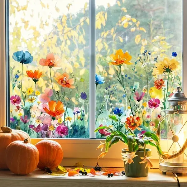 BloomVista™ | Fensteraufkleber – Wildblumen & Schmetterlinge, wiederverwendbar & rückstandsfrei