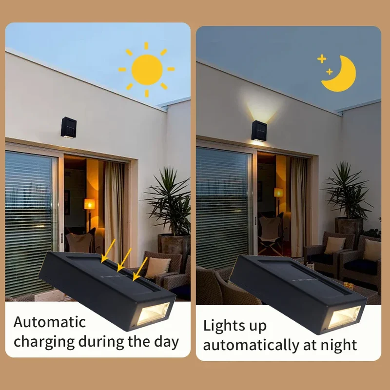 Skanto | Wasserdichte LED-Solar-Wandleuchte: Up- und Down-Beleuchtung für Balkon, Garten, Weg und Landschaft