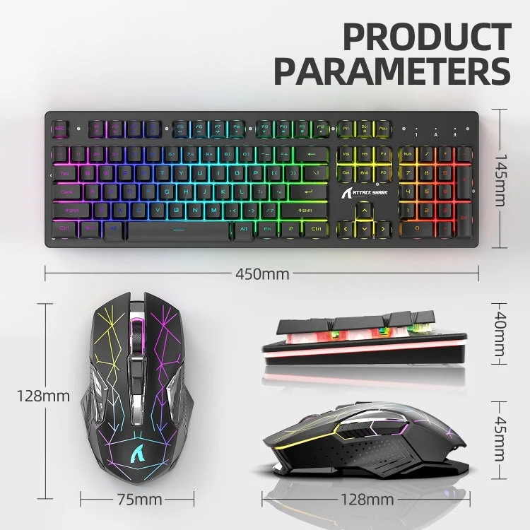 Skanto | Attack Shark T3RGB RGB beleuchtete kabellose Tastatur- und Maus-Kombination (Schwarz)