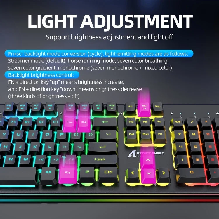 Skanto | Attack Shark T3RGB RGB beleuchtete kabellose Tastatur- und Maus-Kombination (Schwarz)