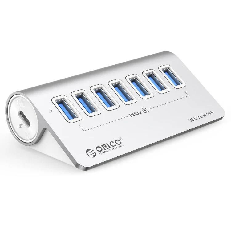 Skanto | ORICO M3U7-G2 Aluminiumlegierung 7-Port USB 3.2 Gen2 10Gbps HUB mit 0,5 m Kabel (Silber)