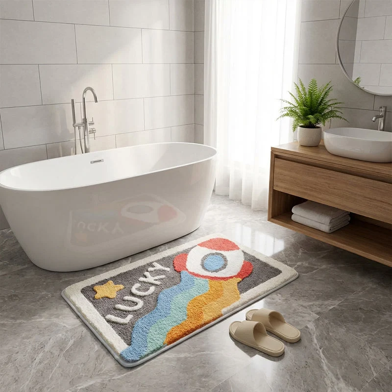 DryStep™ | Badezimmermatte – Saugstark, rutschfest & weich mit Raketen Design