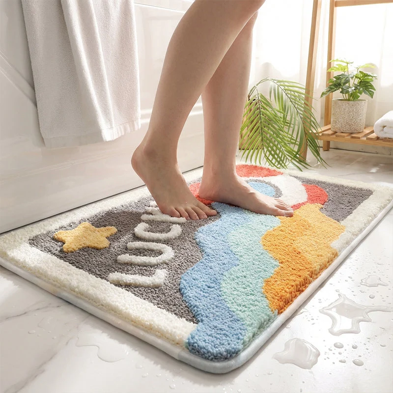 DryStep™ | Badezimmermatte – Saugstark, rutschfest & weich mit Raketen Design
