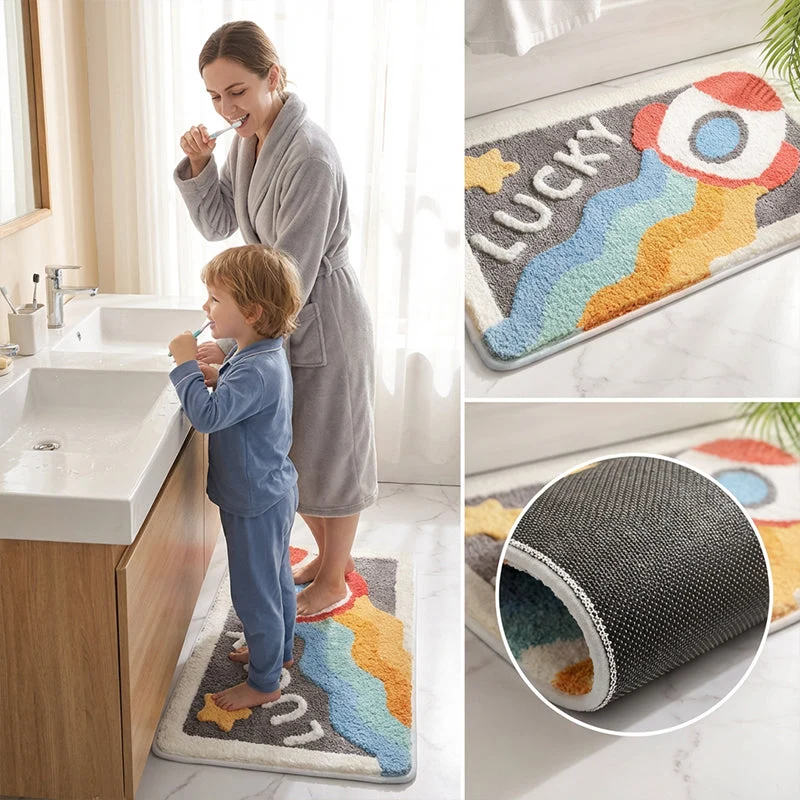 DryStep™ | Badezimmermatte – Saugstark, rutschfest & weich mit Raketen Design