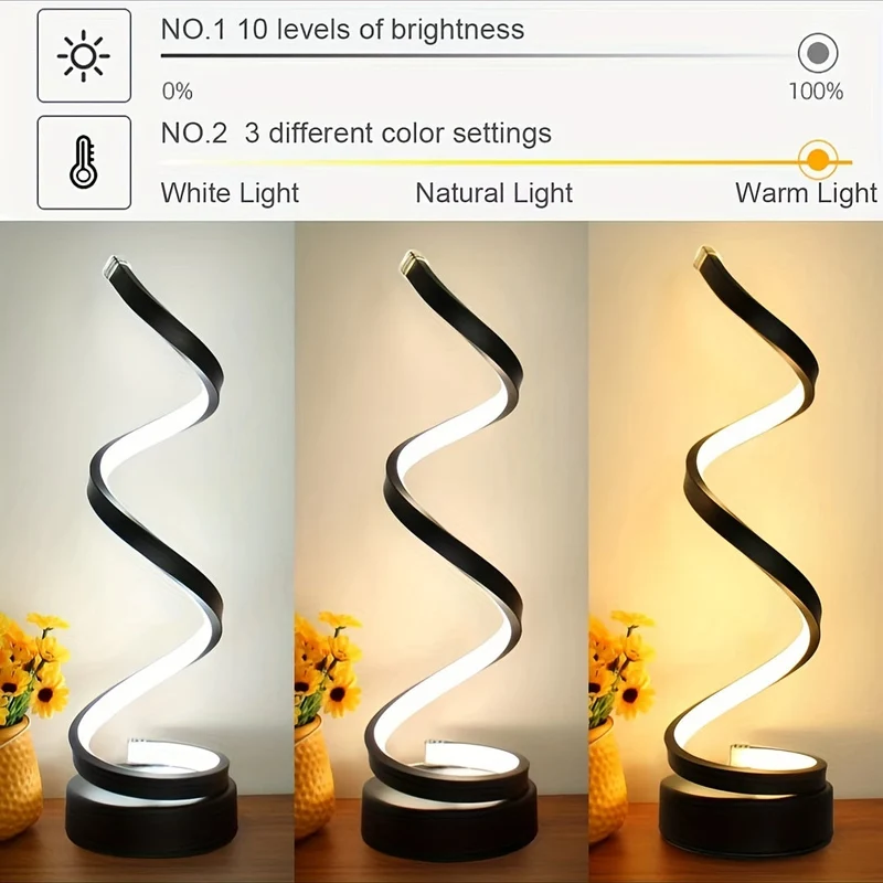 Skanto | Moderne Spiral-Tischlampe – Kreative LED-Schreibtischlampe mit sanftem warmem Licht, perfekt für Schlafzimmer-, Wohnzimmer- und Arbeitszimmer-Dekoration