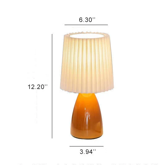 Skanto | Skandinavische Retro-Tischlampe mit plissiertem Schirm und Glasfuß