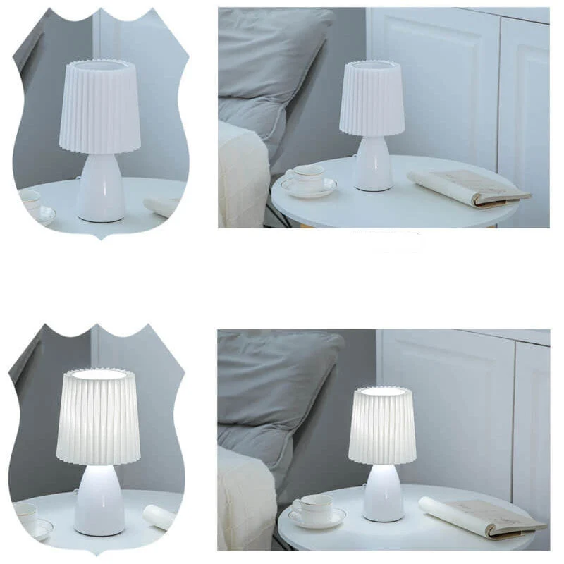 Skanto | Skandinavische Retro-Tischlampe mit plissiertem Schirm und Glasfuß