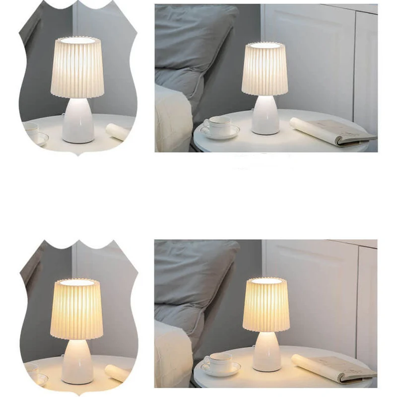 Skanto | Skandinavische Retro-Tischlampe mit plissiertem Schirm und Glasfuß