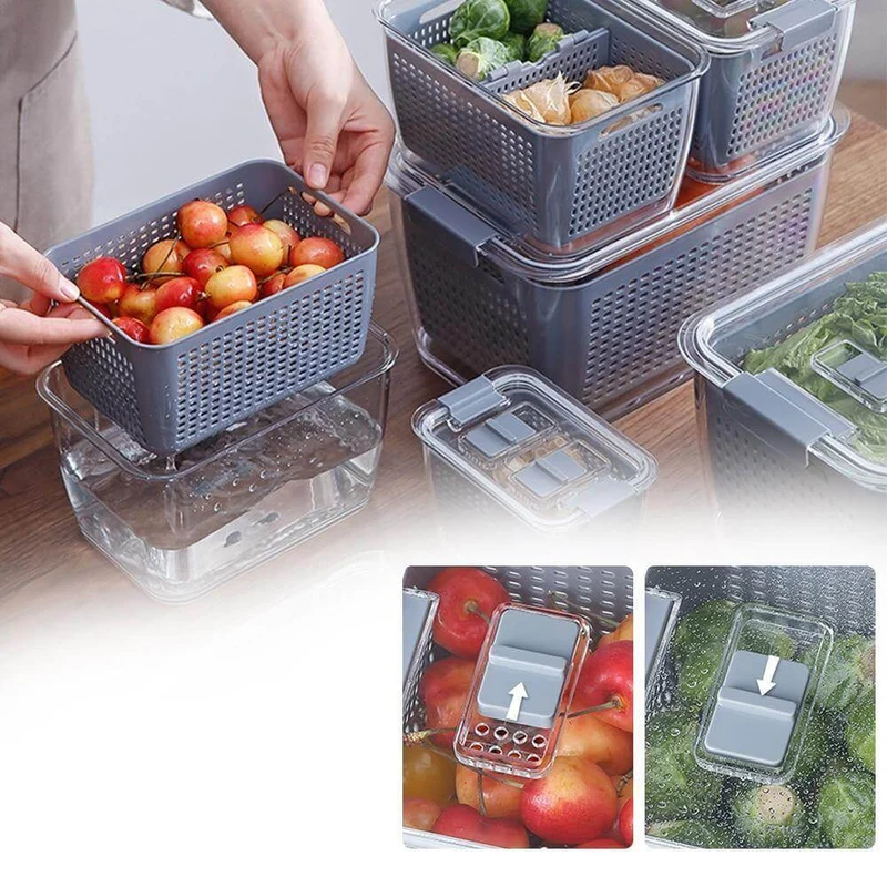 Skanto | Multifunktionale Gemüse- und Obst-Kühlschrank-Abtropf-Organizer-Box mit Deckel