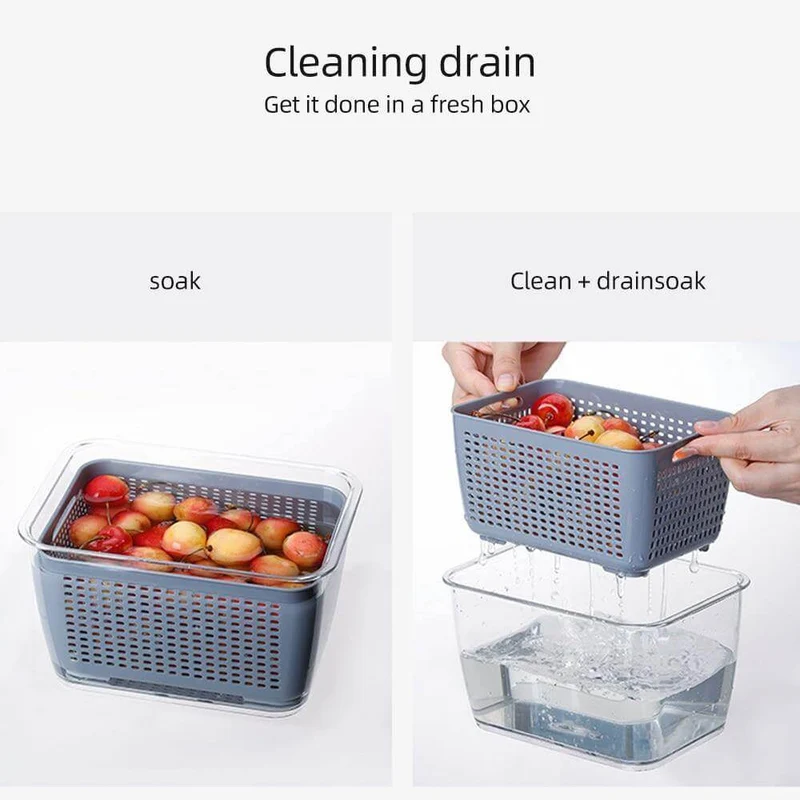 Skanto | Multifunktionale Gemüse- und Obst-Kühlschrank-Abtropf-Organizer-Box mit Deckel